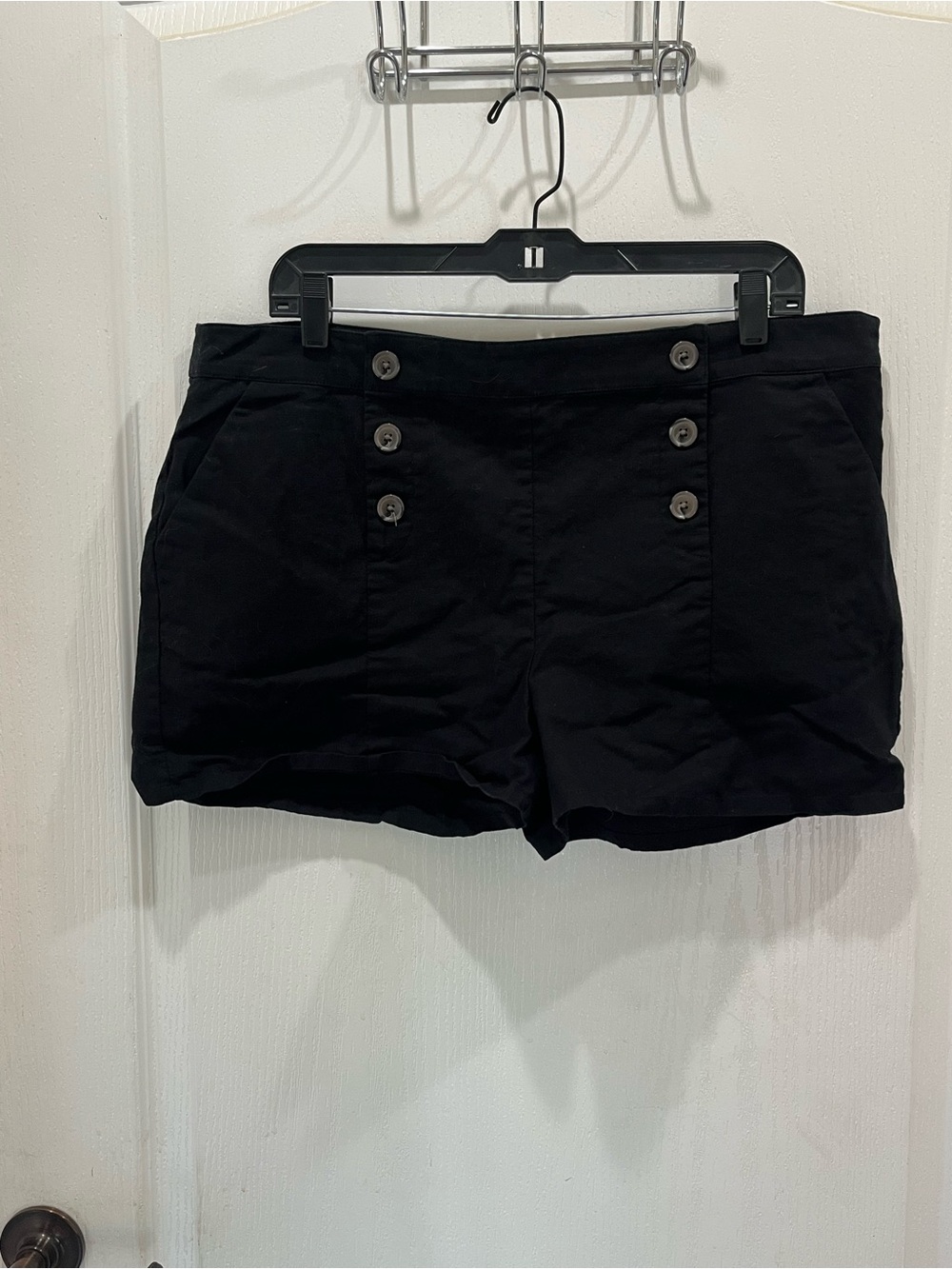 attention Black Double-Button High-Rise Bermuda Shorts